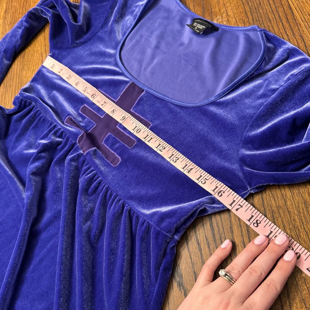 Vintage Moda International Whimsigoth Fairycore Blue Velvet Top Small Empire - Picture 8 of 10